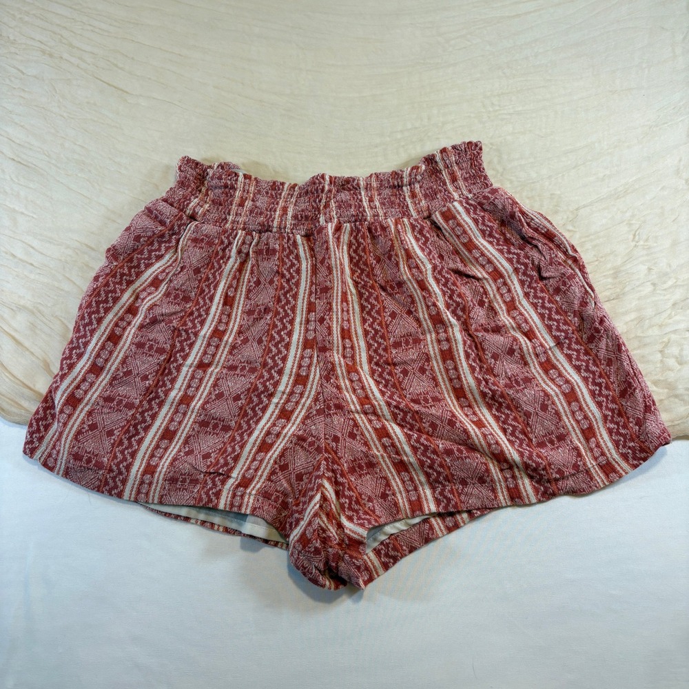Knox Rose Womens Boho Indie 3" High Waist Pink White Shorts Size S